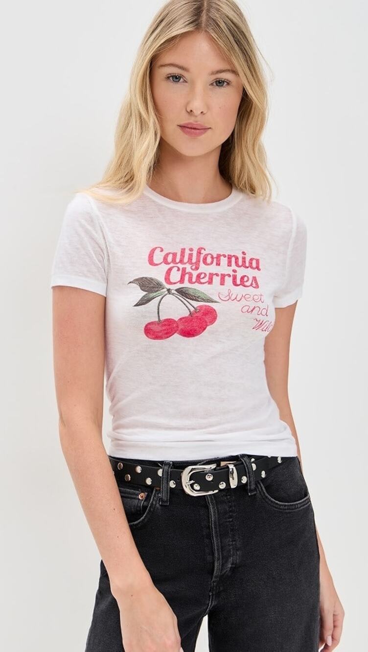 Re/done California Cherries Sweet and Wild Tiny Tee - white vintage WOMENS SMALL